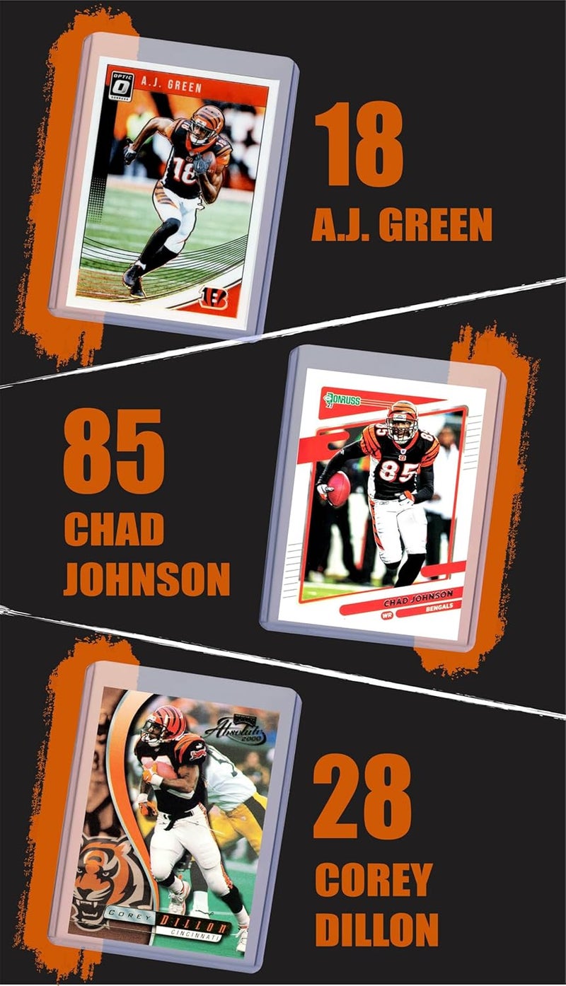 Chaser Cincinnati Bengals Cards: Joe Burrow, Ja'Marr Chase, Noah Fant, Tee Higgins, Chase Brown, Evan McPherson, Corey Dillon, A.J. Green, Chad Johnson ASSORTED Football Stars & GOATs Trading Card & Wristbands Gift Pack - Image 4